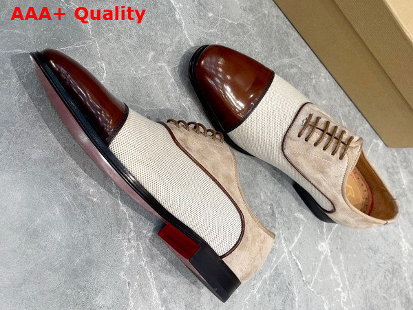Christian Louboutin Canvas Derbies in Beige Canas and Brown Calfskin Replica