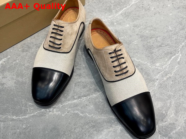 Christian Louboutin Canvas Derbies in Beige Canvas and Black Calfskin Replica