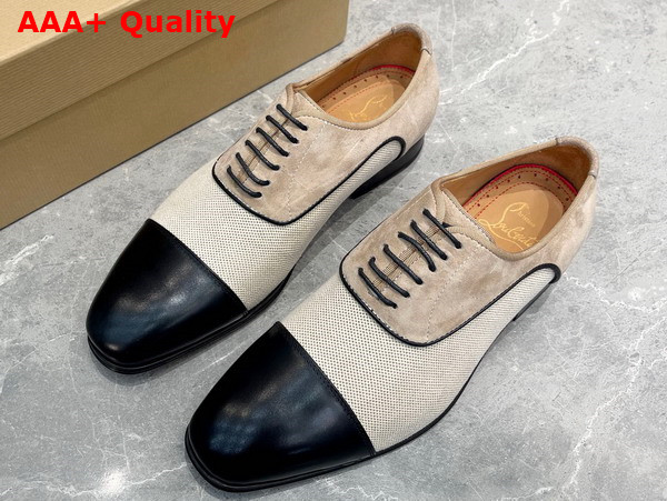 Christian Louboutin Canvas Derbies in Beige Canvas and Black Calfskin Replica