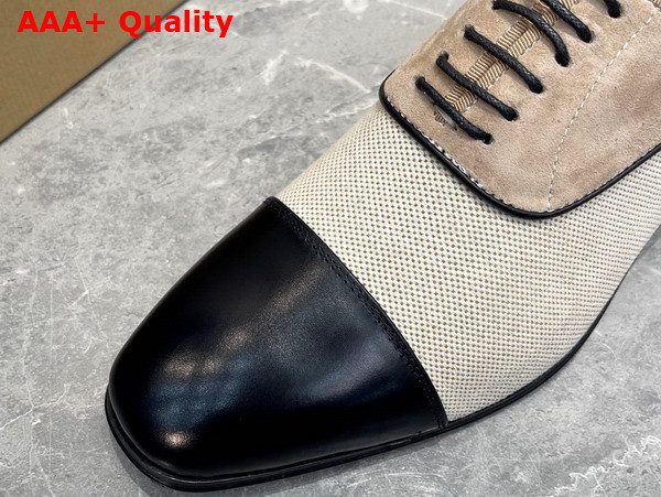 Christian Louboutin Canvas Derbies in Beige Canvas and Black Calfskin Replica