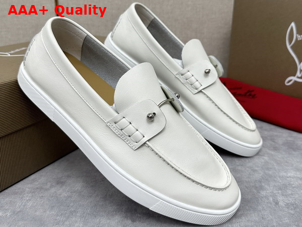 Christian Louboutin Chambeliboat Shoes in White Calf Leather for Men Replica
