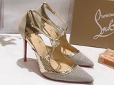 Christian Louboutin Crissos Light Gold Python and Nappa Leather 100mm Heel For Sale