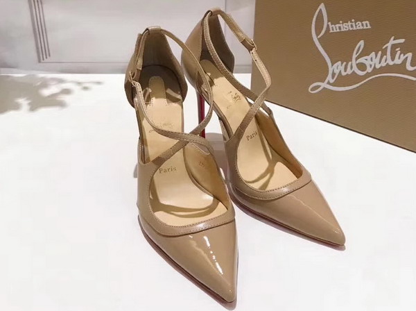 Christian Louboutin Crissos Nude Patent Nappa Shiny Leather 100mm Heel For Sale