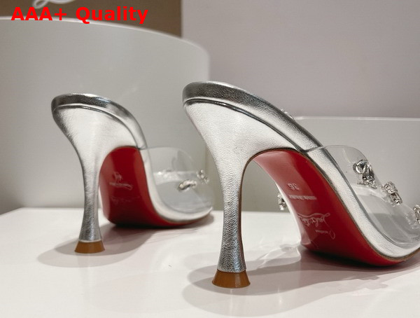 Christian Louboutin Degraqueen 85mm Mules in Silver PVC and Iridescent Nappa Leather Silver Replica