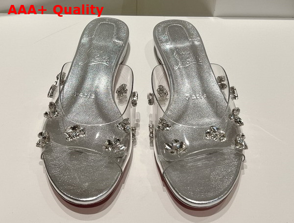 Christian Louboutin Degraqueenie Mules PVC and Iridescent Nappa Leather Silver Replica