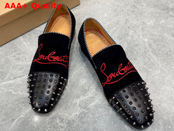 Christian Louboutin Embroudered Dandelion Spikes Loafer in Black Suede Replica