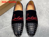 Christian Louboutin Embroudered Dandelion Spikes Loafer in Black Suede Replica