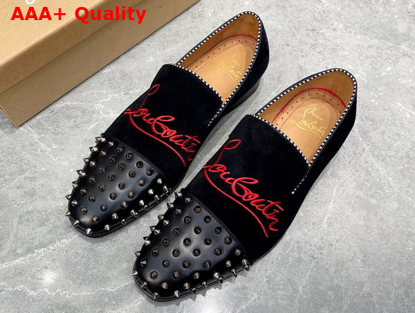 Christian Louboutin Embroudered Dandelion Spikes Loafer in Black Suede Replica