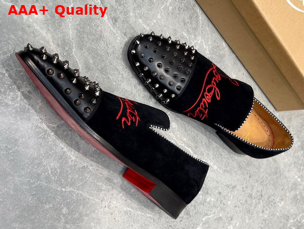 Christian Louboutin Embroudered Dandelion Spikes Loafer in Black Suede Replica