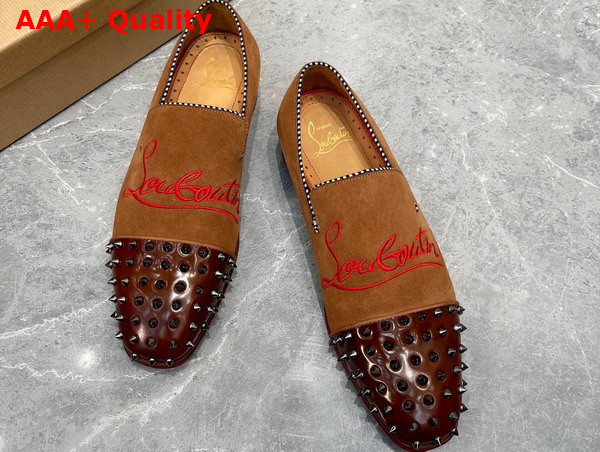 Christian Louboutin Embroudered Dandelion Spikes Loafer in Brown Suede Replica