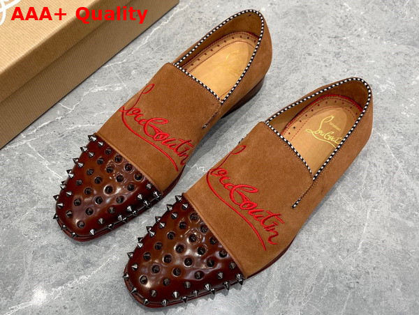 Christian Louboutin Embroudered Dandelion Spikes Loafer in Brown Suede Replica