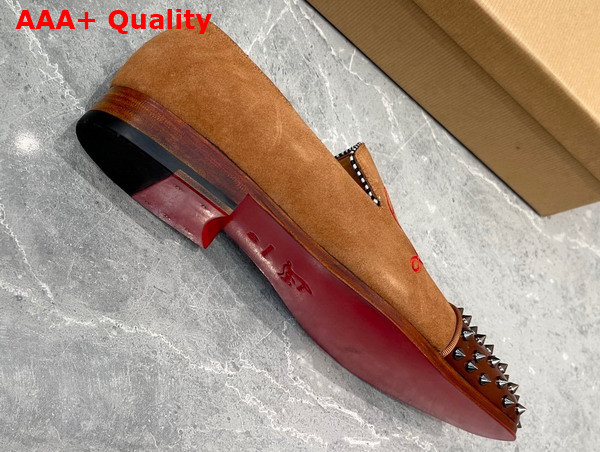 Christian Louboutin Embroudered Dandelion Spikes Loafer in Brown Suede Replica