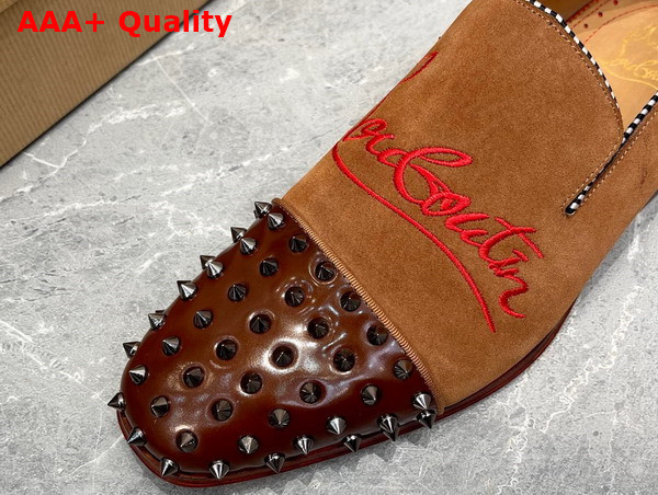 Christian Louboutin Embroudered Dandelion Spikes Loafer in Brown Suede Replica