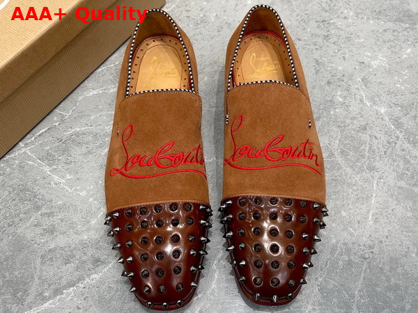 Christian Louboutin Embroudered Dandelion Spikes Loafer in Brown Suede Replica