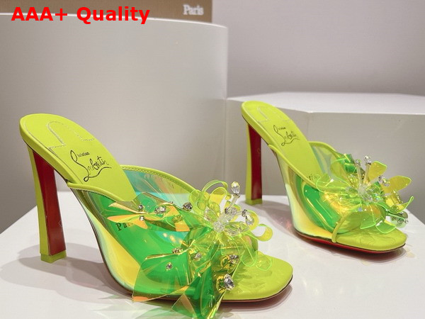 Christian Louboutin Flora Mules in Lemon Iridescent PVC Replica
