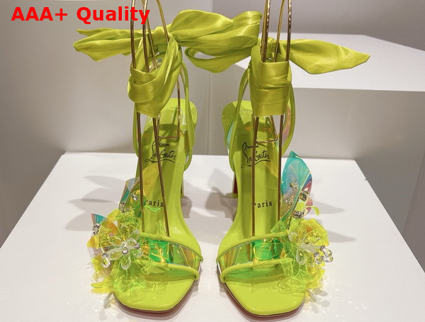 Christian Louboutin Flora Sandal in Iridescent PVC and Satin Lemon Replica