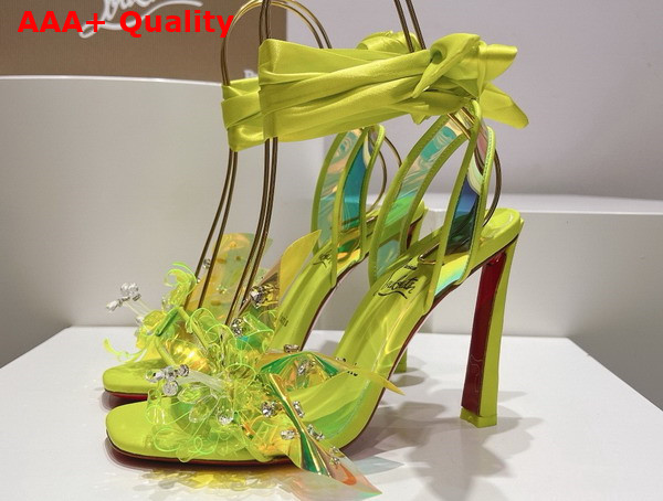 Christian Louboutin Flora Sandal in Iridescent PVC and Satin Lemon Replica
