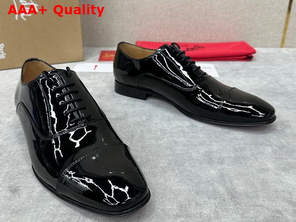 Christian Louboutin Greggo Lace Up Shoes in Black Patent Calf Leather Replica