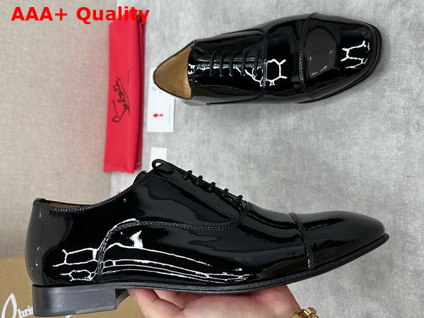 Christian Louboutin Greggo Lace Up Shoes in Black Patent Calf Leather Replica