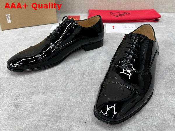 Christian Louboutin Greggo Lace Up Shoes in Black Patent Calf Leather Replica