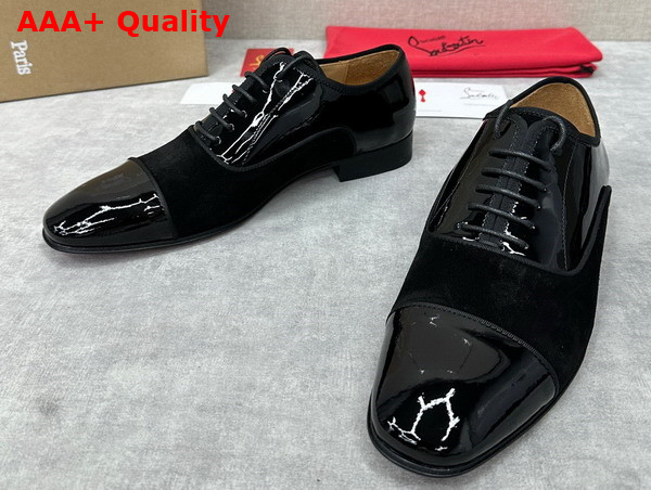 Christian Louboutin Greggo Lace Up Shoes in Black Suede and Patent Calf Leather Replica