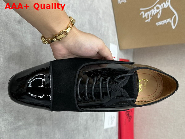 Christian Louboutin Greggo Lace Up Shoes in Black Suede and Patent Calf Leather Replica