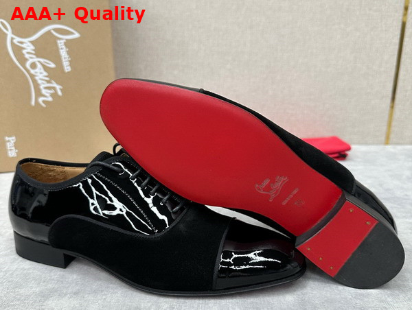 Christian Louboutin Greggo Lace Up Shoes in Black Suede and Patent Calf Leather Replica