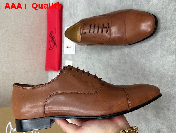 Christian Louboutin Greggo Lace Up Shoes in Havane Patinated Calf Leather Replica