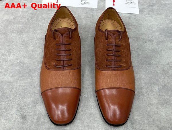 Christian Louboutin Greggo Lace Up Shoes in Havane Suede and Calf Leather Replica
