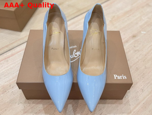 Christian Louboutin Hot Chick 100mm Pumps in Sky Blue Patent Calf Leather Replica