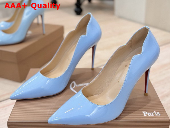 Christian Louboutin Hot Chick 100mm Pumps in Sky Blue Patent Calf Leather Replica