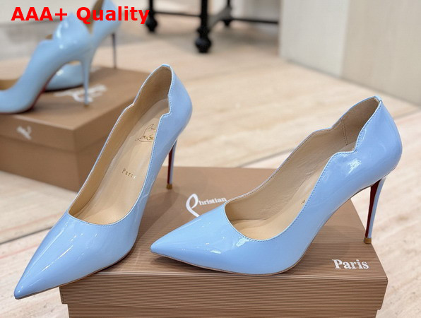 Christian Louboutin Hot Chick 100mm Pumps in Sky Blue Patent Calf Leather Replica