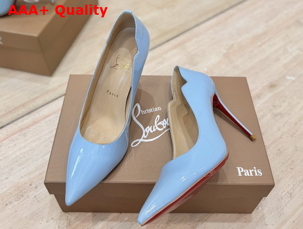 Christian Louboutin Hot Chick 100mm Pumps in Sky Blue Patent Calf Leather Replica