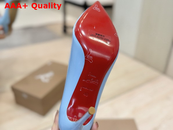 Christian Louboutin Hot Chick 100mm Pumps in Sky Blue Patent Calf Leather Replica