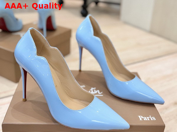 Christian Louboutin Hot Chick 100mm Pumps in Sky Blue Patent Calf Leather Replica