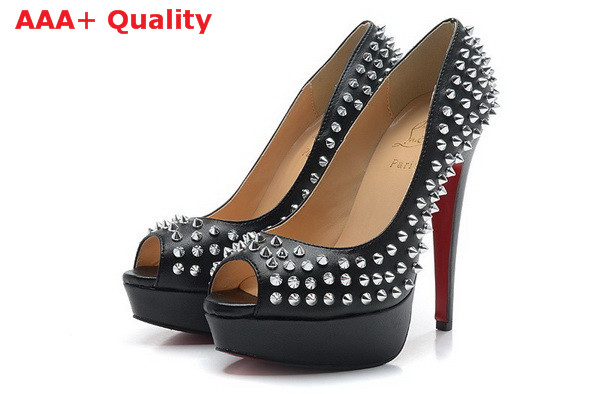 Christian Louboutin Lady Peep Spikes Black Silver for Sale