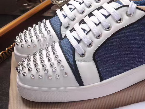 Christian Louboutin Louis Junior Spikes Mens Flat Blue Denim Fabric For Sale