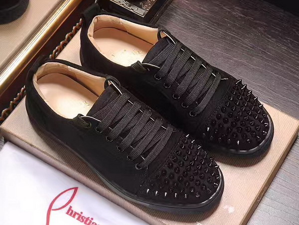 Christian Louboutin Louis Junior Spikes Mens Flat in Black Suede Calfskin For Sale