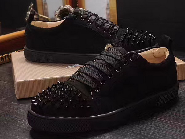 Christian Louboutin Louis Junior Spikes Mens Flat in Black Suede Calfskin For Sale