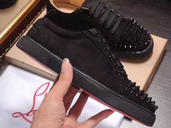 Christian Louboutin Louis Junior Spikes Mens Flat in Black Suede Calfskin For Sale