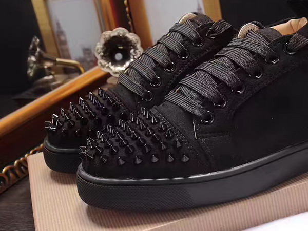 Christian Louboutin Louis Junior Spikes Mens Flat in Black Suede Calfskin For Sale