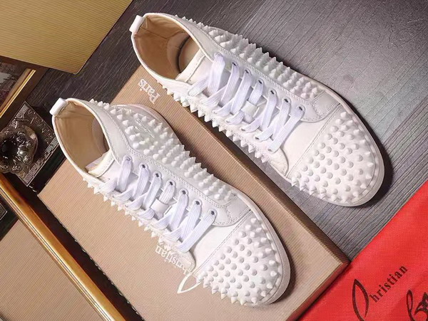 Christian Louboutin Louis Spikes Mens Flat in White Calfskin Leather For Sale