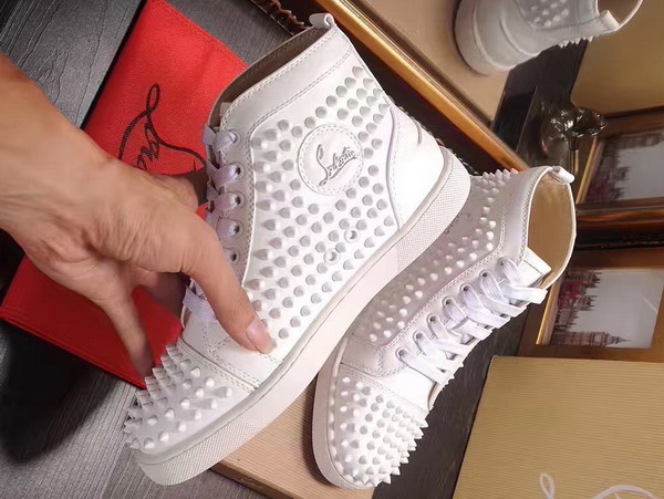 Christian Louboutin Louis Spikes Mens Flat in White Calfskin Leather For Sale
