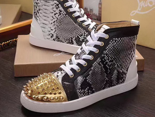 Christian Louboutin Louis Spikes Orlato Mens Flat in Python with Metallic Gold and Black Leather Trim For Sale