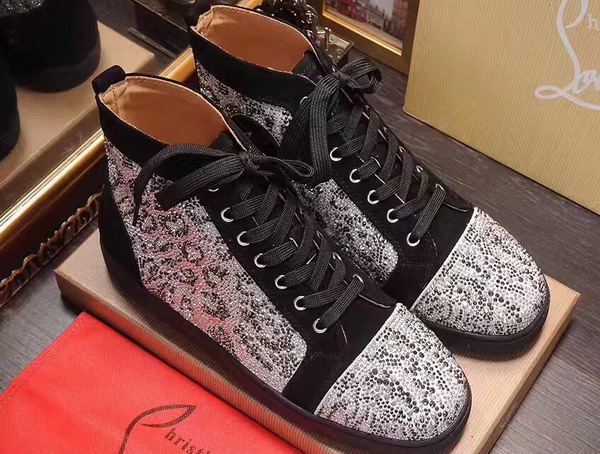 Christian Louboutin Louis Strass Mens Flat in White Leopard with Black Suede Calfskin Leather Trim For Sale