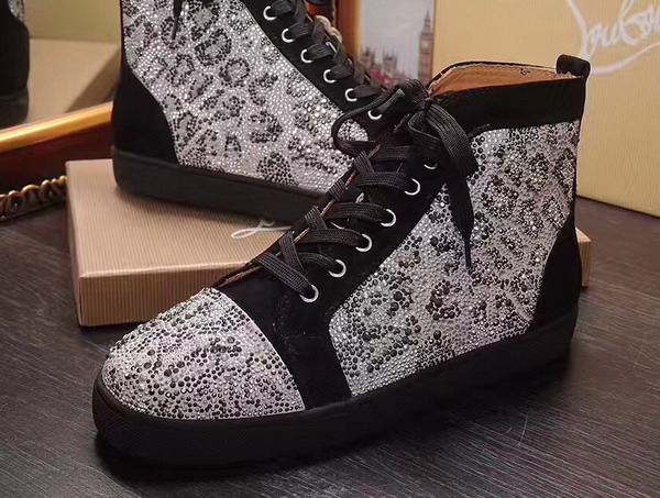 Christian Louboutin Louis Strass Mens Flat in White Leopard with Black Suede Calfskin Leather Trim For Sale