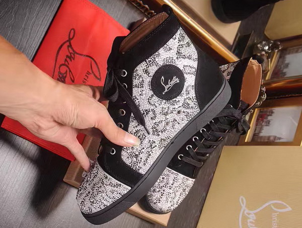 Christian Louboutin Louis Strass Mens Flat in White Leopard with Black Suede Calfskin Leather Trim For Sale