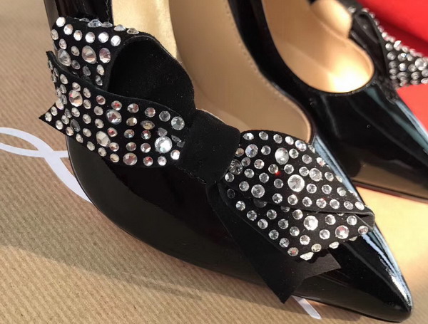 Christian Louboutin Madame Menule 100 in Black Patent Leather Strass For Sale