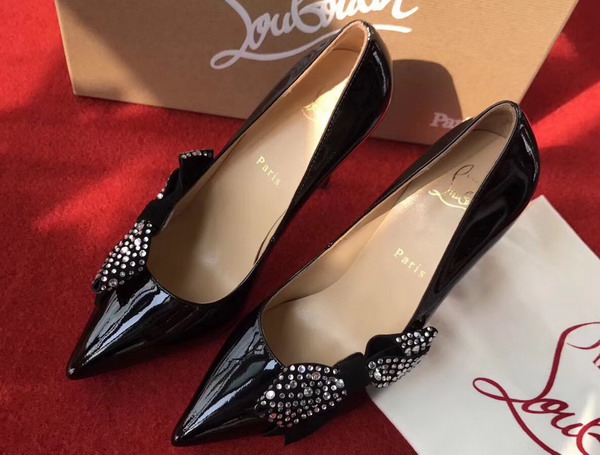 Christian Louboutin Madame Menule 100 in Black Patent Leather Strass For Sale