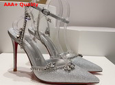Christian Louboutin Marykate Queen 100mm Pump Glittered Calf Leather and PVC Silver Replica